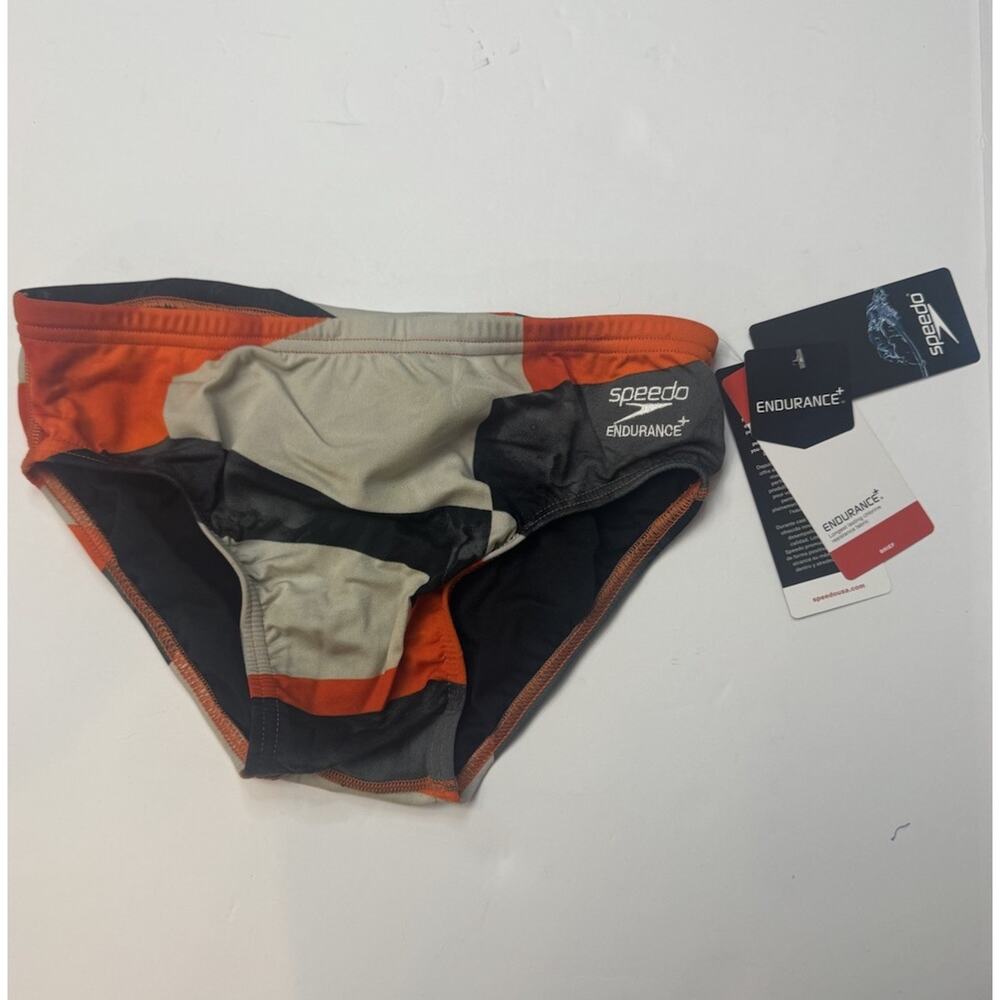Speedo Endurance+ Men’s Swim Brief Size 30 Orange Black Competition NWT
